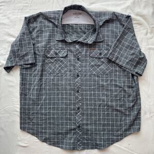 Orvis Tech Fishing Shirt Men’s 2XL Grey Windowpane Plaid Short Sleeve Quick Dry